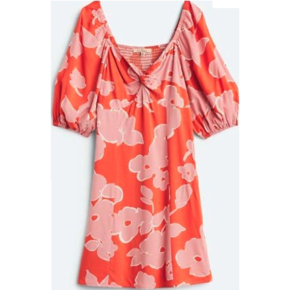 Les Serein Floral Midi Dress in Orange and Pink, Sz Small